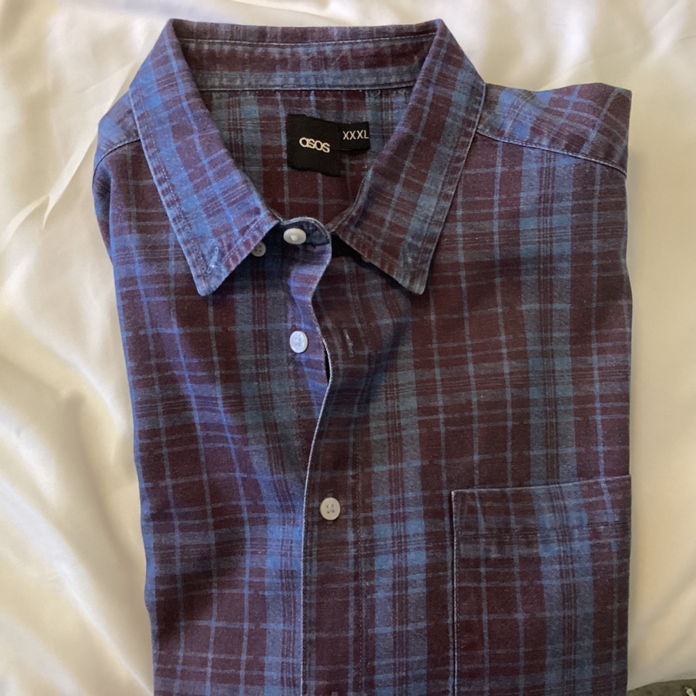 Men’s ASOS BLUE n PURPLE LONG SLEEVE BUTTON DOWN XXXL SHIRT EUC - Picture 3 of 7